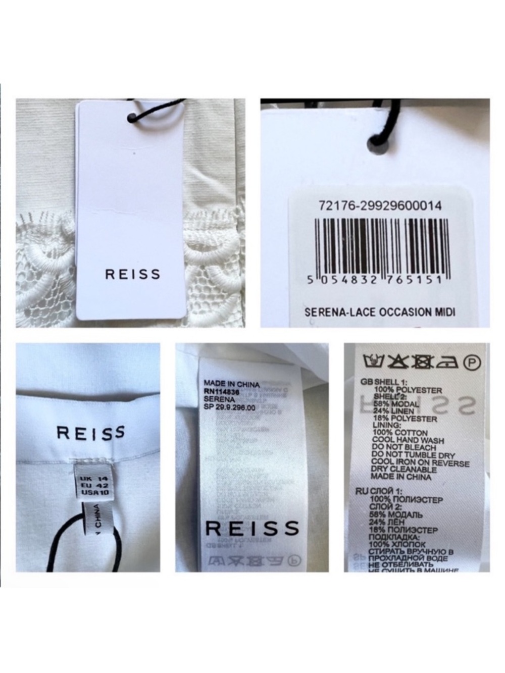 New! REISS Crochet Lace Midi Dress in White - Picture 13 of 13